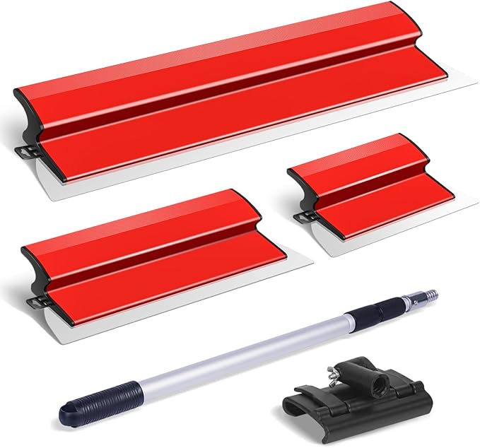 DEKEones Drywall Skimming Blade Set, Stainless Steel 10",16" & 24" Skimming Blades with 28"-62" Extension Handle Pole, Professional Drywall Skimming Tools for Smoothing Wall and Ceiling