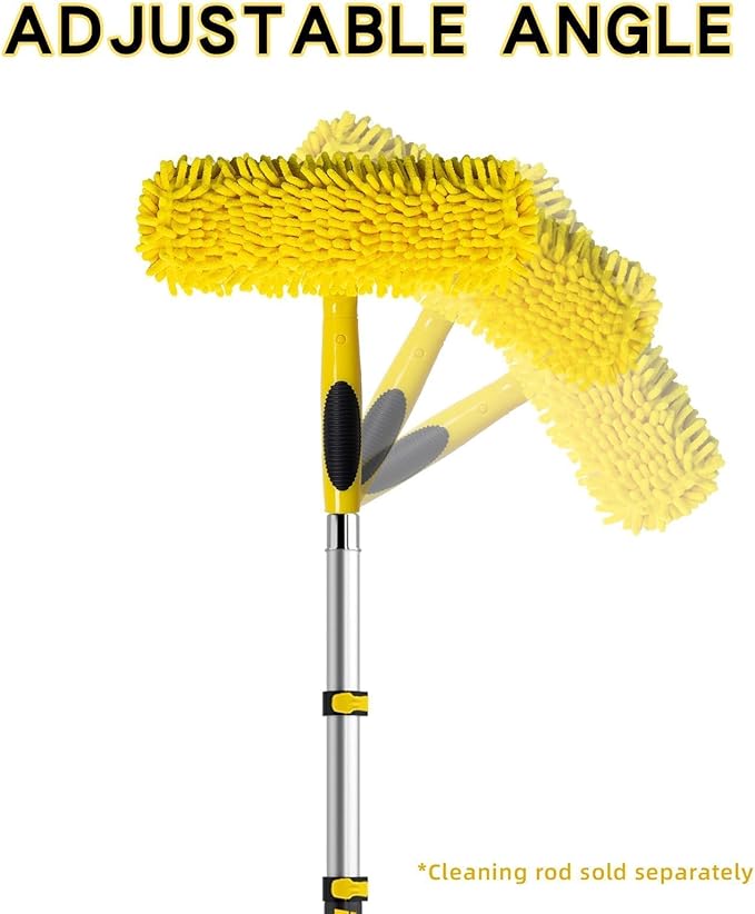 Window Squeegee and Chenille Scrubber, 2-in-1 Combo Cleaning Tools, Multi-Angle Threaded Window Cleaning Tool, Window Washing Equipment for Solar Panel and RV Windshield (Pole Sold Separately)