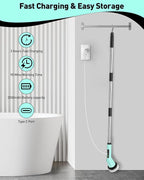 Electric Spin Scrubber for Cleaning Bathroom, Shower Scrubber Cordless Cleaning Brush with IPX7 Waterproof & 2 Speed, 3 Brush Heads, Bathroom Cleaning Supplies for Toilet Shower Tub Mint Green