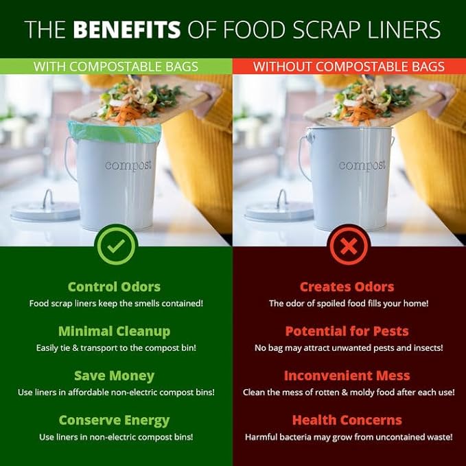 3 Gallon Compostable Trash Bags Liners Drawstring, Heavy Duty Extra Thick 1 Mil, 11.36 Liter, 50 Bags, Small Kitchen Food Scrap Waste Bag, ASTM D6400, US BPI and OK Compost Home Certified