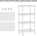 Golpart Small 4 Tier Shelves Storage Wire Shelving Unit Metal Shelf Adjustable Organizers Storage Shelving with Wheels for Bathroom Laundry Room Kitchen Pantry12”D x 18”W x 44.8”H White