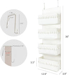 Dahey Over The Door Organizer Boho Nursery Storage Decor Closet Hanging Organizer with Tassels Decoration for Bedroom Nursery Bathroom Apartments Dorm Pantry, 4 Pockets, White