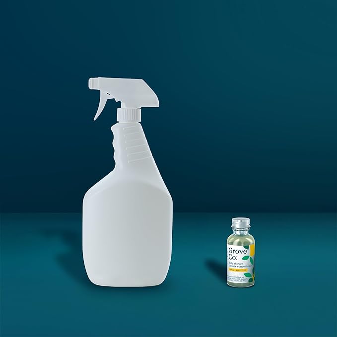 Grove Co. Daily Shower Cleaner, Refill Concentrate (2 x 1 Fl Oz) + 1 x Reusable Glass Spray Bottle (16 Oz), Plant-Based Cleaning Supplies, Reduced Plastic, Lemon & Eucalyptus Fragrance