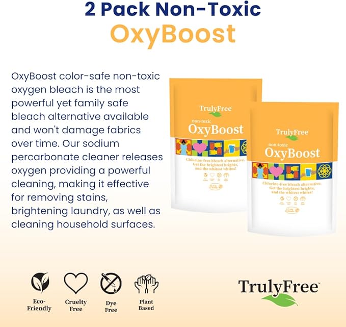 OxyBoost - Oxygen Whitener & Clothes Stain Remover Laundry Detergent Powder with Sodium Percarbonate - Brightens Whites & Safe for Colors - Non-Chlorine, Gentle Yet Powerful - Pack of 2