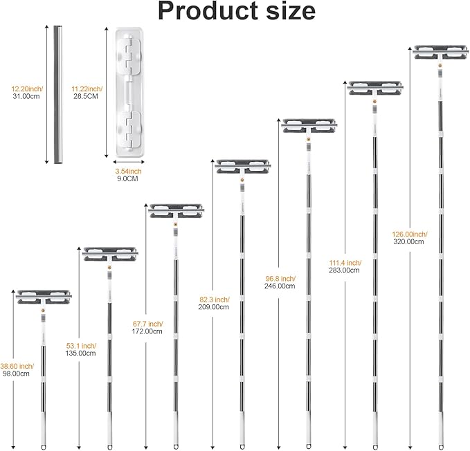 MUEE Window Cleaning kit,2-in-1 Adjustable Window Washing Squeegee Kit with Extension Pole,Squeegee Window Cleaner Tool with Scrubber and Rotating Head for Indoor and Outdoor Window
