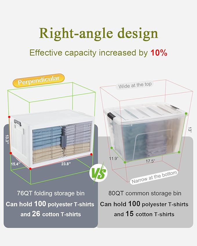 OlarHike 76QT Lockable Storage Bins with Lids - Folding Storage box with Doors and Wheels, Collapsible Plastic Bins for Closets, Stackable Organizer and Containers, Christmas Gifts, 3 Pack Cubes