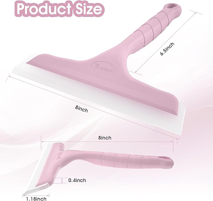 Shower Squeegee for Glass Doors, Bathroom Squeegee for Shower, Mini Window Squeegee, Home Bathroom Silicone Cleaner Tool, Suitable for Bathroom, Kitchen, Tile, Mirror, Car Glass, 8in Rose Pink