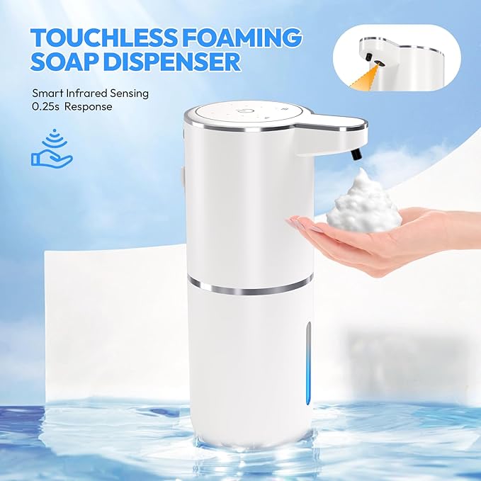 Automatic Foaming Soap Dispenser,Touchless Foam Soap Dispenser,12.8oz Rechargeabled Wall Mounted Smart for Bathroom and Kitchen Dish Soap,Easy for Toddlers(White)