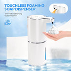 Automatic Foaming Soap Dispenser,Touchless Foam Soap Dispenser,12.8oz Rechargeabled Wall Mounted Smart for Bathroom and Kitchen Dish Soap,Easy for Toddlers(White)