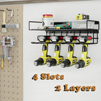 AZERPIAN Tool Organizer Heavy Duty Power Wall Mount for Drill and Cordless Tools Heavy Duty Rack for Garage Organization Workshop Pegboard (1 Layers 4 Slots)