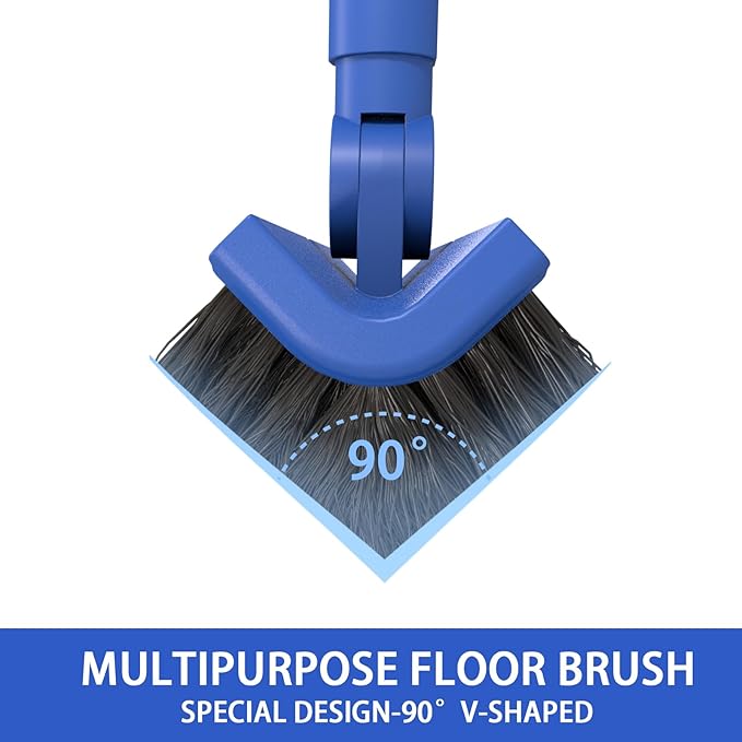 COBETE Floor Scrubber Grout Brush with 16.92IN Large Floor Rubber Squeegee, V-Shaped Scrub Brush and Foam Squeegee Collaborate Cleaning For Tiles, Marble, Glass in Bathrooms, Kitchen,Garages, Pet Hair