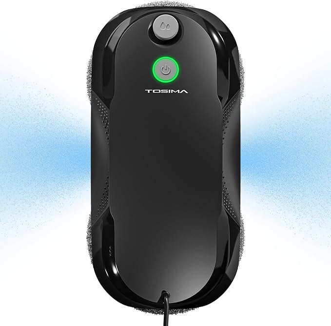 Tosima W5 Window Cleaning Robot, Dual Direction Auto-Spray Smart Window Cleaner with Triple Safety System, Smart Navigation, Remote Control, for All Smooth Surfaces, with 8 Rags, Black
