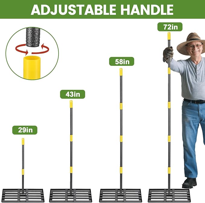 Lawn Leveling Rake, Heavy Duty 30"x10" Ground Leveler with 6FT Adjustable Handle for Yard Garden Lawn Leveling, Soil Sand Spreading Dirt Top Dressing
