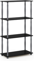 Furinno Turn-N-Tube 4-Tier Multipurpose Shelf Display Rack, Classic Tubes, Black/Grey