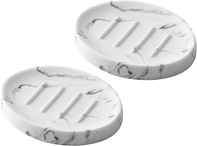 Soap Dish Bathroom Marble Look Resin Soap Holder Soap Tray for Shower Sponge Holder for Kitchen Sink 2 Pack(Marble White)