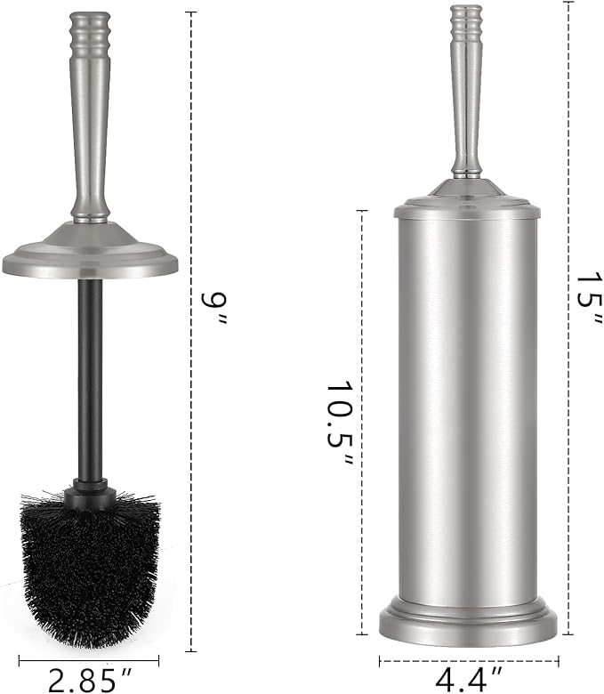 Stain Nickel Toilet Brush and Holder Set, Stainless Steel Toilet Brush for Bathroom,Heavy Duty Silver Toilet Bowl Brush,Deep Cleaning Modern Toilet Cleaner Brush -Space Saving, Covered Brush