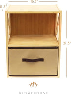 RoyalHouse 2-Tier Bamboo Storage Shelf with X-Design, Beige Fabric Drawer (2 Tier (11.5" D x 16.5" W x 21.5" H))