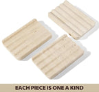 Koville Natural Travertine Soap Dish for Bathroom Shower, Marble Soap Tray Travertine Dish for Bathroom, Stone Soap Tray for Sink, Stripe Grooves Soap Saver Keep Soap Bars Dry Easy Clean