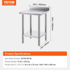 Mophorn Stainless Steel Table Work Table 24 x 24 x 34 Inch Commercial Food Prep Worktable Heavy Duty Prep Worktable Metal Work Table with Adjustable Feet for Restaurant, Home and Hotel