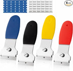 4 Pack Razor Blade Scraper, with 20 Metal & 20 Plastic Blades, Multi-Purpose Cleaning Remover Tool for Glass Caulk, Adhesive, Wall, Stovetop, Paint, Window, Sticker, Tile, Label Decals