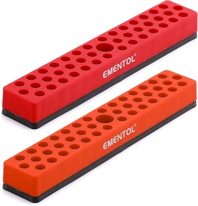 EMENTOL 2PCS 1/4" Magnetic Bits Holder Set - Red and Orange, 86PCS Hole, Bit Organizer with Strong Magnetic, Magnetic Bits Organizer, 2 Pieces