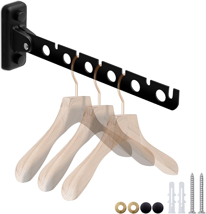 ACNISM Wall Mounted Clothes Rack | Retractable Foldable Drying Rack, 180° Rotation Space-Saver for Laundry Room, Bathroom & Bedroom Storage, Heavy Duty Stainless Steel, Easy Install (Black, 1-Pack)