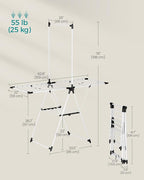 SONGMICS Clothes Drying Rack, Foldable 2-Level Laundry Drying Rack, Free-Standing Airer, 1 Additional Tall Hanging Bar, 2 Height-Adjustable Wings, 24 Drying Rails, Space Savng, Simply White ULLR521W01