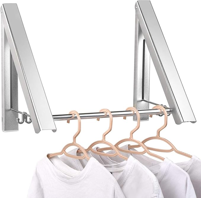IN VACUUM Clothes Drying Rack Folding Indoor, Folding Drying Racks for Laundry Room Closet Storage Organization, Aluminum, Easy Installation (2 Racks with Rod, Sliver)