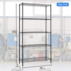 BestOffice 14Dx36Wx72H 5-Shelf Adjustable Storage Shelves Wire Shelving Unit Garage NSF Metal Shelf Heavy Duty Utility Commercial Grade Steel Layer Shelf 1250 LBS Capacity,Black