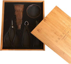 Tinyroots Bonsai Tools Kit, 5-Piece Set Includes: Traditional Butterfly Shaped Bonsai Shears, Concave Cutter, Wire Cutter, Genuine Hemp Broom, 2mm Bonsai Wire & Bamboo Storage Case