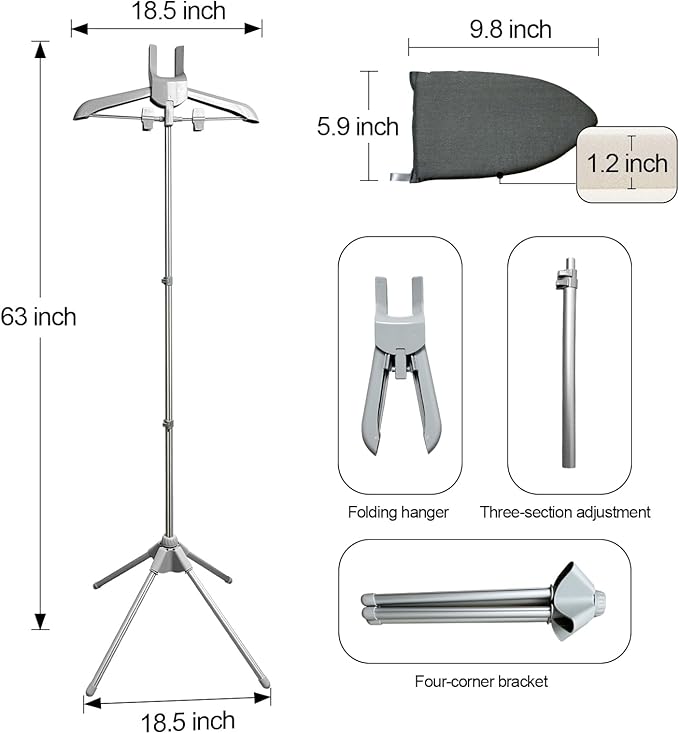 Garment Steamer Hanger with Ironing Glove, Portable Steamer Rack for Clothes, Garment Rack for Steaming Clothes Adjustable Handheld Hanging Ironing Clothes Stand
