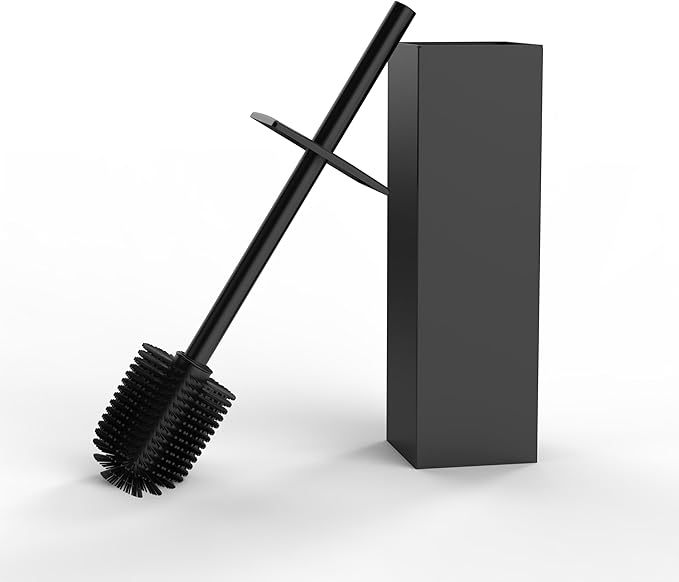 RUACQ Toilet Brush and Holder Set,Square Toilet Bowl Brush for Bathroom with 304 Stainless Steel Handle Toilet Cleaner Brush with Durable Scrubbing Bristles,Splash-Proof (Matte Black)