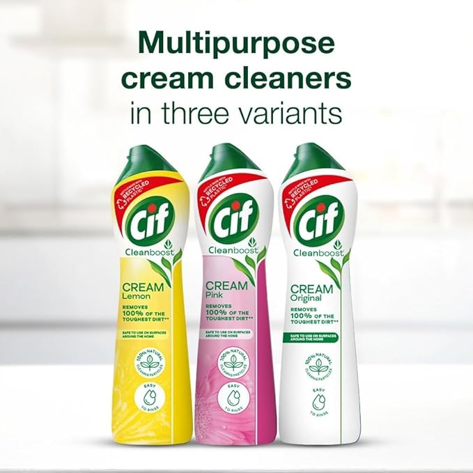 Cif Original Multipurpose Surface Cleaner Cream for Kitchen & Bathroom, Ocean Breeze Scent, 100% Dirt Removal with Natural Cleaning Particles, 2x500ml