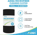 AIDEA Microfiber Cleaning Cloth Roll, 50PK, Black Microfiber Towels for Cars, Reusable Paper Towels Tear Away Cloth, Shop Rags, Lint Free Cleaning Rags for House, Kitchen, Window, 11.5"×11.5"