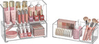 Stackable Storage Drawers Clear Plastic Storage Bins Bathroom Drawer Organizer Medicine Cabinet Organizer Makeup Organizers w Removable Divider Home Workspace Office Desktop Vanity Gift Idea 2Pack