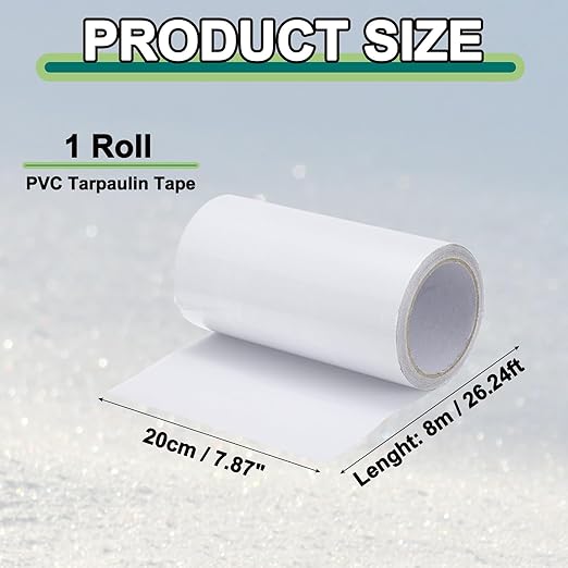 PATIKIL Awning Repair Tape 8m x 20cm Waterproof Canvas Tape High Adhesive Tear Repair Patch Kit for PVC Tarpaulin Tent Awning Fabric RV Sail Boat Cover, White (7.87" x26.24ft)