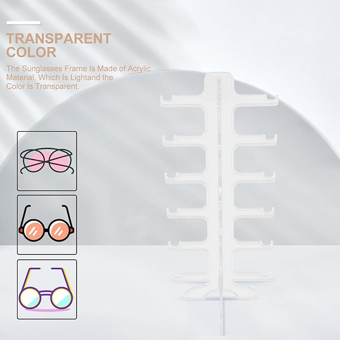 MAGICLULU Multi-Layer Sunglass Rack Eyewear Organizer 6-Tier Plastic Glasses Display Stand Holder for Desk Countertop Storage