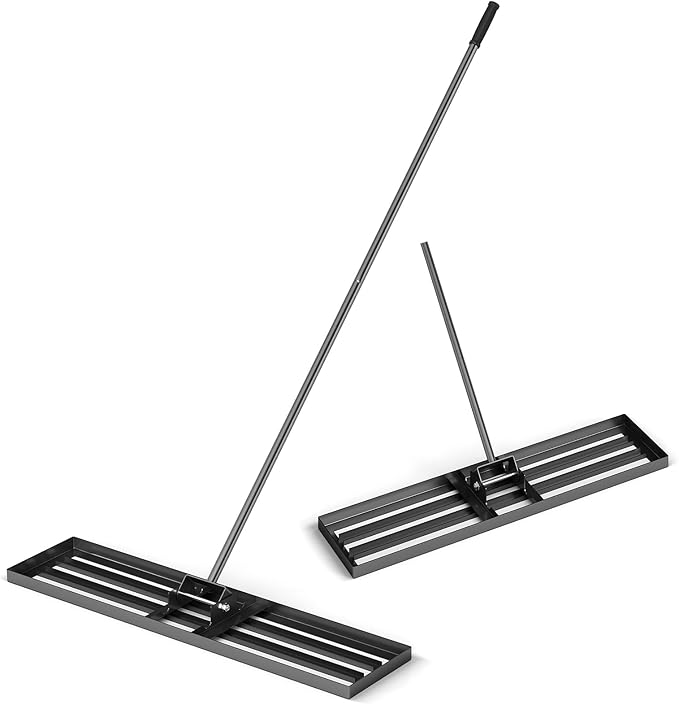 Goplus Lawn Leveling Rake, 42" x 10" Heavy Duty Level Lawn Tool w/ Ergonomic Handle for Soil, Effort-Saving Landscape Rake for Garden, Backyard, Golf Course, Farm, Pasture, Black