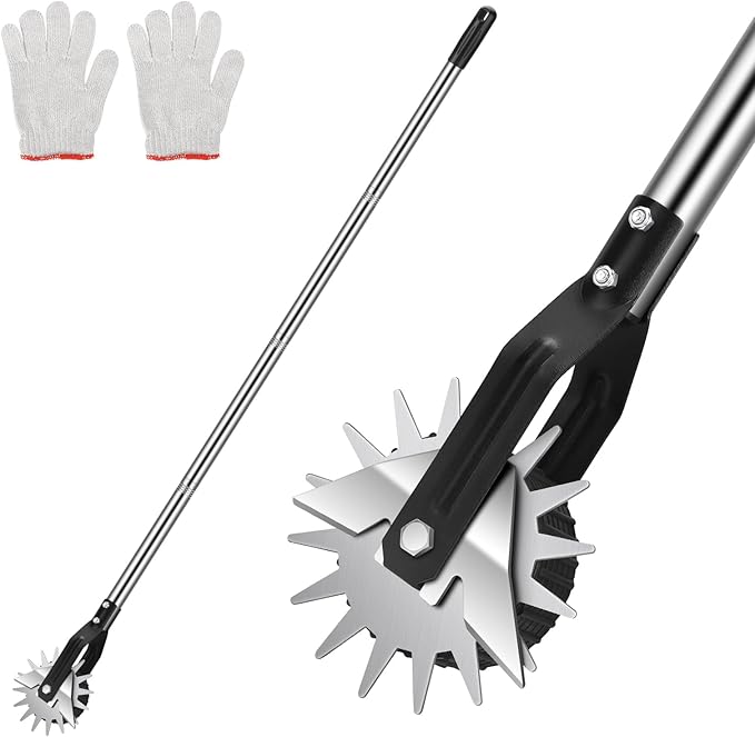 BlumWay 67 Inch Rotary Wheel Edge Trimmer, Rotary Shears, Manual Sidewalk Edgers, Length 23.6" to 67", Heavy Duty Stainless Steel Handle with Sharp Blades/Gloves