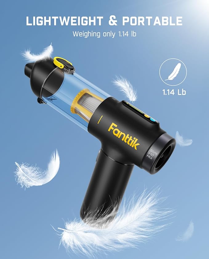 Fanttik Slim V10 Mix Cordless Car Vacuum, 4 in 1 Handheld Air Duster, Color Smart LED Display, 16kPa Suction Power, Cordless Portable Mini Keyboard Vacuum for Car, Office Desk