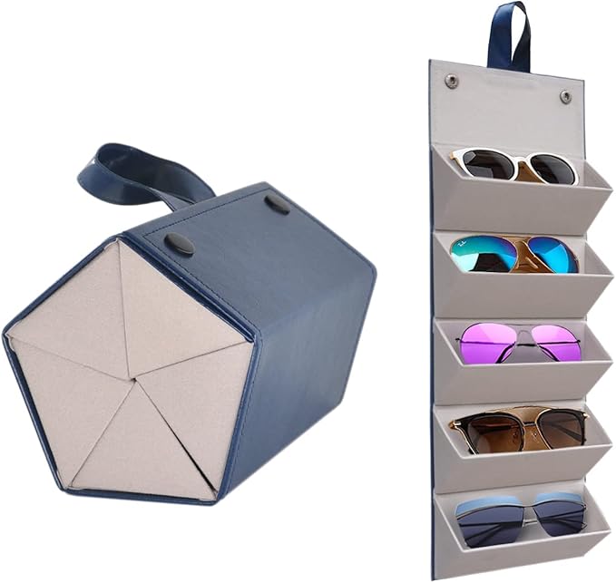 Kenpal Sunglasses Storage Organizer Holder Foldable Travel Case with 5 Slot Compartments for Multiple Glasses