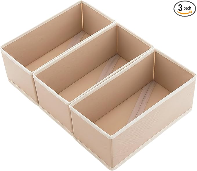 Small Drawer Organizer Clothes 3 Pack Khaki, 11' Socks and Underwear Fabric Storage Bins, Wardrobe Closet Dresser Drawer Dividers for Bra Baby Clothes