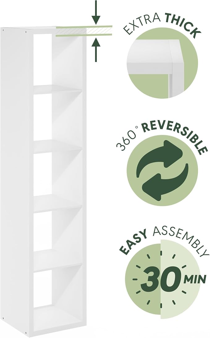 Furinno Cubicle Open Back Decorative Verticle Cube Storage Organizer, 5-Cube, White