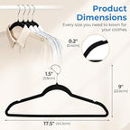 Smartor Black Velvet Hangers 50 Pack, Non Slip Clothes Hangers with Shoulder Notches, Premium Slim Space Saving Felt Hanger for Closet Organizers and Storage, Heavy Duty Hanger for Coat