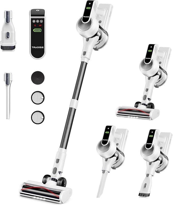 Cordless Vacuum Cleaner, 40Kpa 45Mins Vacuum Cleaners for Home, 8-in-1 Lightweight Stick Vacuum with Powerful Suction, Anti-tangle Wireless Vacuum for Carpet, Tile, Pet Hair, Hardwood Floors, White