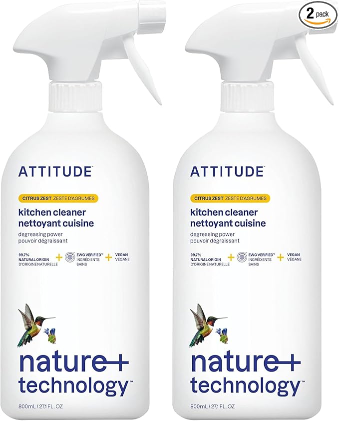 ATTITUDE Kitchen Cleaner, EWG Verified, Advanced Degreasing Power, Plant and Mineral-Based, Vegan, Citrus Zest, 27.1 Fl Oz (Pack of 2)