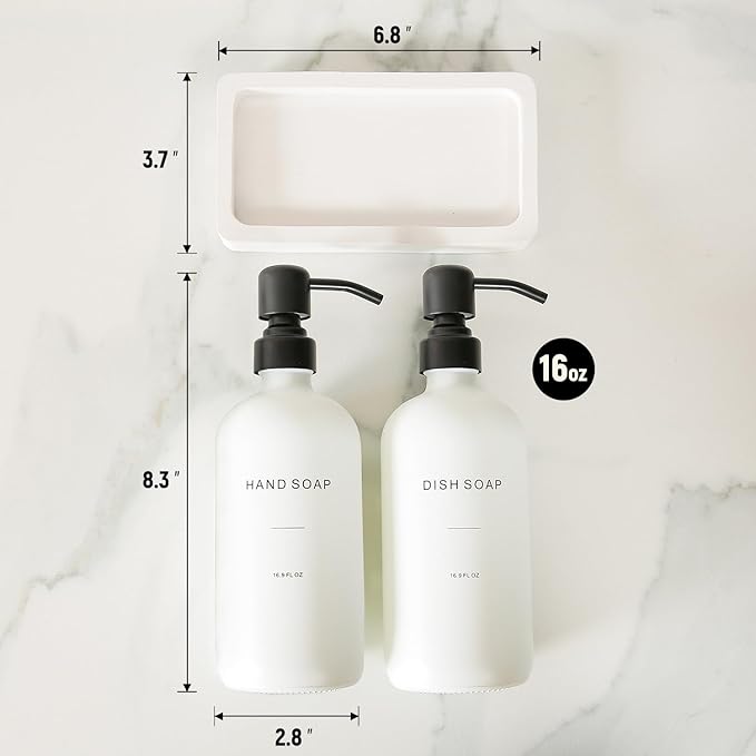 Kitchen Soap Dispenser Set, White Soap Dispenser with Black Stainless Steel Pump, Perfect for Modern Kitchen Decor. (White)