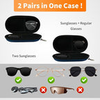 Double Eyeglasses Case, Hard Shell Dual Sunglasses Organizer with Zipper Clip Travel Glasses Storage for Women Men