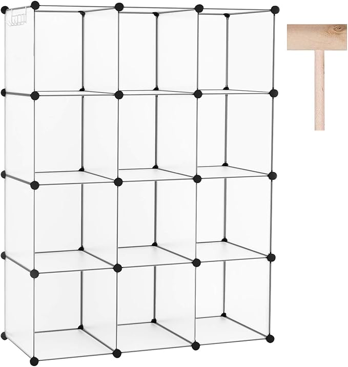 C&AHOME Cube Storage Organizer, 12-Cube Closet Cabinet Organizer, DIY Cube Shelf, Plastic Stackable Bookshelf, Modular Shelving Units Ideal for Home, Office, 36.6" L x 12.4" W x 48.4" H White SHS3012A