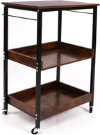 3-Tier Rolling Utility Cart with Lockable Wheels Storage Slim Storage Heavy Duty Cart Mobile Shelving Unit Craft Narrow Organizer for Bathroom Laundry Kitchen (Black)